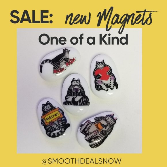 🐾🎨 Sprinkle Some Kliban Charm! Set of 5 Cat Lover's Glass Gem Magnets - Picture 7 of 7